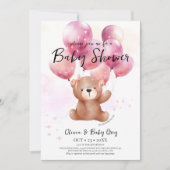 Mädchen Teddybär Baby Shower  Einladung (Vorderseite)