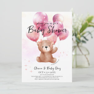 Mädchen Teddybär Baby Shower Einladung
