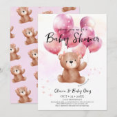 Mädchen Teddybär Baby Shower  Einladung (Vorne/Hinten)