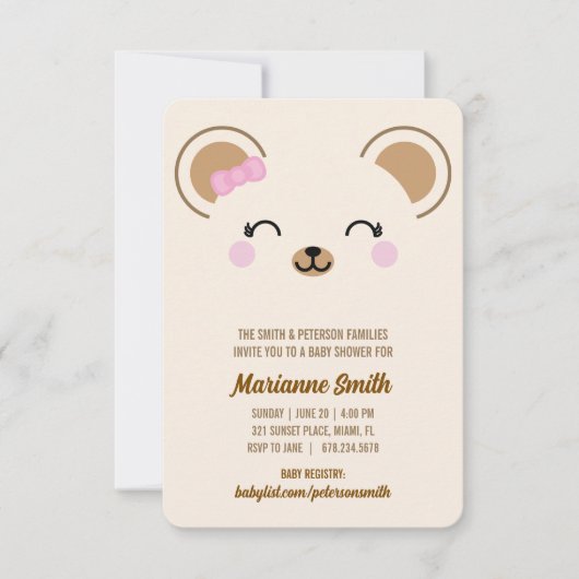 Mädchen Teddybär Baby Shower Evite oder Drucken Einladung (Vorderseite)
