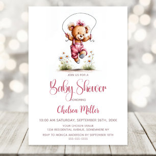 Mädchen-Teddybär mit rosa Overall Baby Shower Einladung