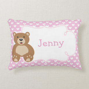Mädchen-Teddybär und Herzen Dekokissen