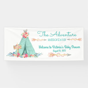 Mädchen TeePee Boho Stammes-Baby-Party Banner