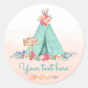 Mädchen TeePee Boho Stammesgunst Geschenk Danke Runder Aufkleber