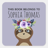 Mädchen "This Book Belongs" Sloth Name Buchzeichen