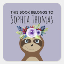 Mädchen "This Book Belongs" Sloth Name Buchzeichen