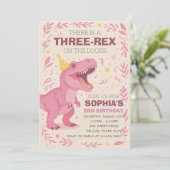 Mädchen Three-Rex Dinosaurier Geburtstag Einladung (Stehend Vorderseite)