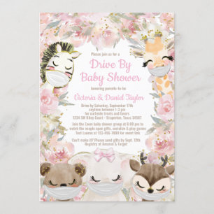 Mädchen-Tier mit Masken Drive By Baby Shower Einladung