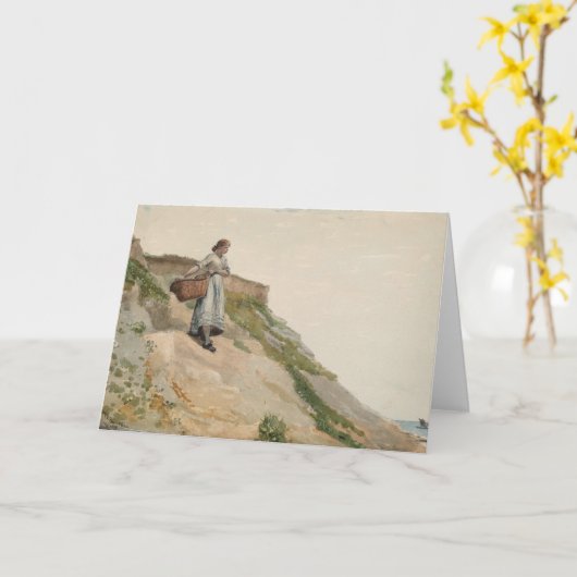 Mädchen tragen einen Korb | Winslow Homer Karte (Gelbe Blume)