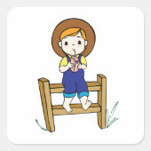 Mädchen trinken auf einem Zaun Quadratischer Aufkleber (Vorderseite)