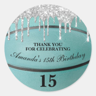 Mädchen Türkis Glitter Drip Basketball Party Favor Runder Aufkleber