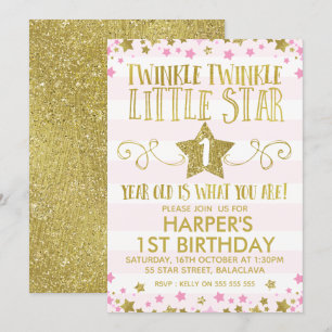 Mädchen Twinkle Little Star 1. Geburtstag Einladun Einladung