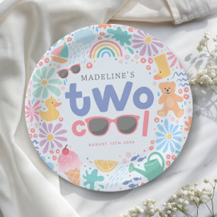 Mädchen Two Cool Sommer-Poolparty 2. Geburtstag Pappteller