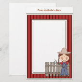 Mädchen-u. Heu-Gabel-Scheunen-rotes Briefpapier (Vorne/Hinten)
