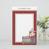 Mädchen-u. Heu-Gabel-Scheunen-rotes Briefpapier (Stehend Vorderseite)