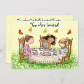 Mädchen-u. Schmetterlings-Party-Tee-Einladung Einladung (Vorne/Hinten)