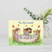 Mädchen-u. Schmetterlings-Party-Tee-Einladung Einladung (Stehend Vorderseite)