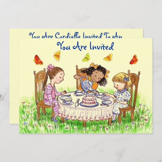 Mädchen-u. Schmetterlings-Tee-Einladung ~ EZ zum Einladung (Vorne/Hinten)