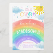 Mädchen über dem Regenbogen farbenfroher Geburtsta Einladung (Vorne/Hinten)