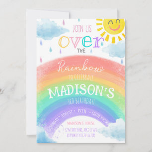 Mädchen über dem Regenbogen farbenfroher Geburtsta Einladung