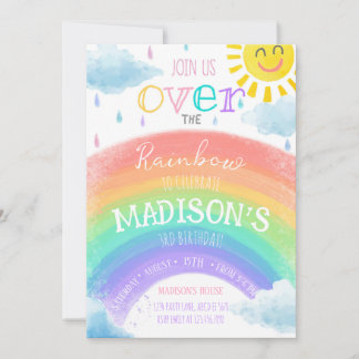 Mädchen über dem Regenbogen farbenfroher Geburtsta Einladung