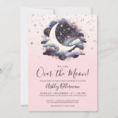 Mädchen über der Mond Babydusche Einladung (Vorderseite)