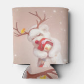 Mädchen umarmender Hund in Rentierfäusten Dosenkühler (Rückseite)