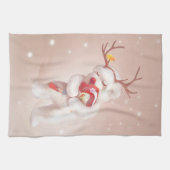 Mädchen umarmender Hund in Rentierfäusten Geschirrtuch (Horizontal)