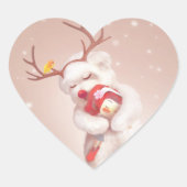 Mädchen umarmender Hund in Rentierfäusten Herz-Aufkleber (Vorderseite)