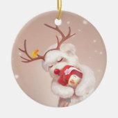 Mädchen umarmender Hund in Rentierfäusten Keramik Ornament (Vorne)