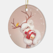 Mädchen umarmender Hund in Rentierfäusten Keramik Ornament (Links)