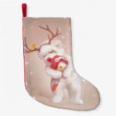 Mädchen umarmender Hund in Rentierfäusten Kleiner Weihnachtsstrumpf (Vorderseite)