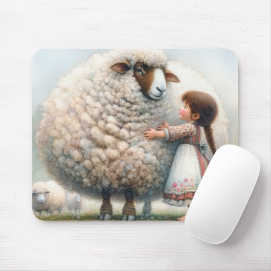 Mädchen umarmt ein großes Ewe Mousepad (Mit Mouse)