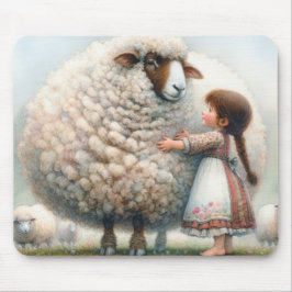 Mädchen umarmt ein großes Ewe Mousepad