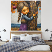 Mädchen umarmt einen Apfelbaum Leinwanddruck (Insitu (Schlafzimmer))