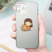 Mädchen umarmt ihre Katze Aufkleber (Telefon)