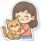 Mädchen umarmt ihre Katze Aufkleber (Vorderseite)