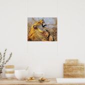 Mädchen umarmt Löwenwand für Dekoration. Poster (Küche)