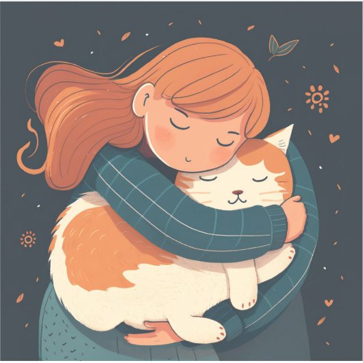 Mädchen umarmt niedlichen KatzenCartoon. Kind und  Aufkleber (Vorderseite)