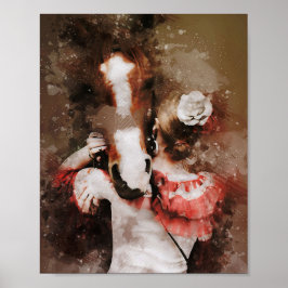 Mädchen umarmt Pferd schöne Aquarellmalerei Poster