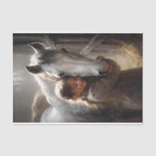 Mädchen umarmt Weißhorn Decoupage Seidenpapier (Vorderseite)