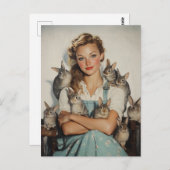 Mädchen umgeben von Bunnies Postkarte (Vorne/Hinten)