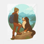 Mädchen-und-Berghund-Abenteuer-Illustration Fleecedecke (Vorderseite)