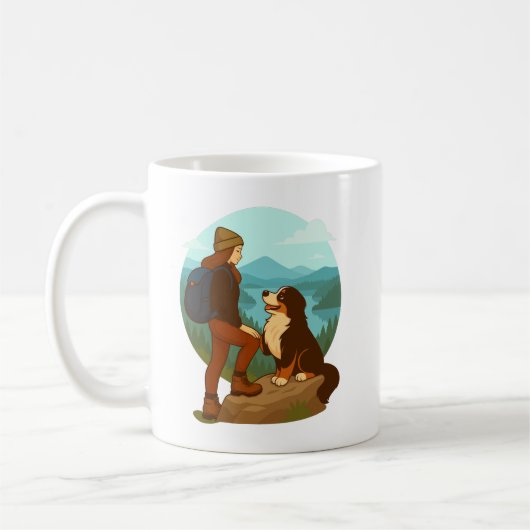 Mädchen-und-Berghund-Abenteuer-Illustration Kaffeetasse (Links)