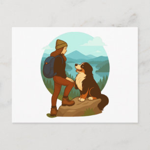 Mädchen-und-Berghund-Abenteuer-Illustration Postkarte