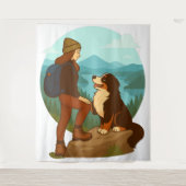 Mädchen-und-Berghund-Abenteuer-Illustration Wandteppich (Vorderseite)
