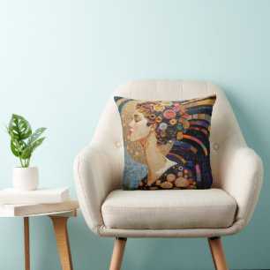 Mädchen und Blume Jugendstil Kissen