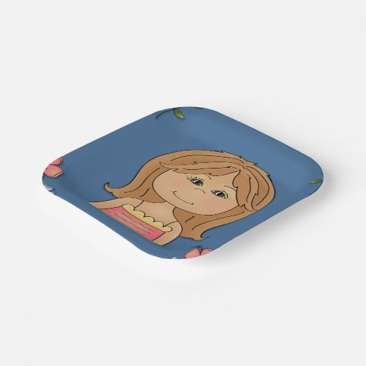 Mädchen und Blume Pappteller (Gewinkelt)