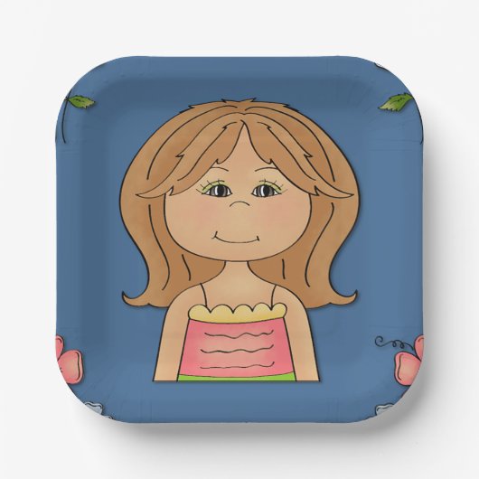 Mädchen und Blume Pappteller (Vorderseite)