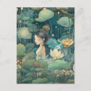 Mädchen und Blume Postkarte